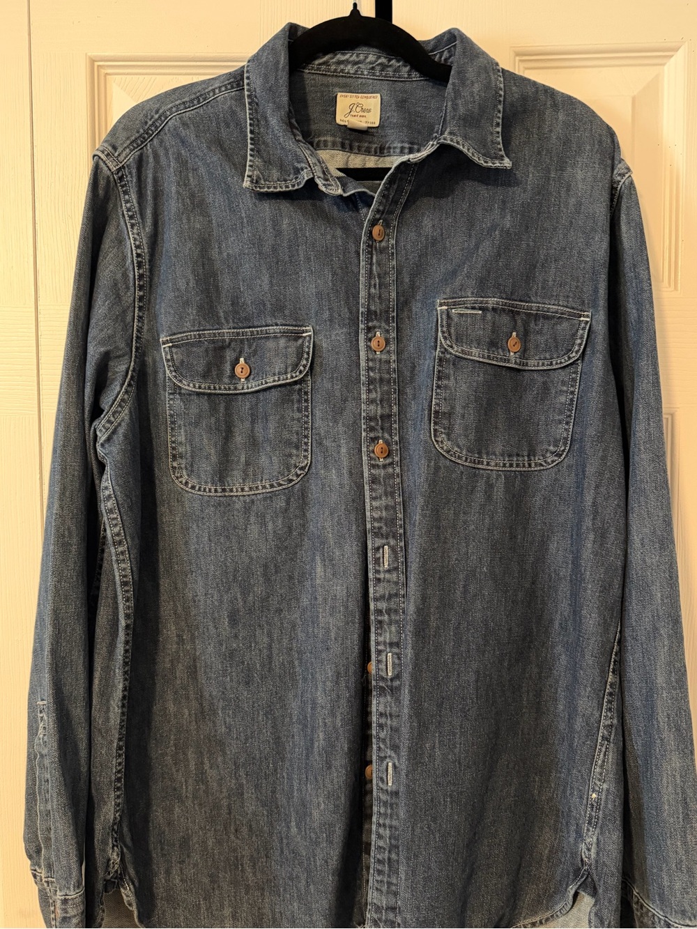 J.Crew Men's Denim Work Shirt Blue Button Front Long Sleeve Size L